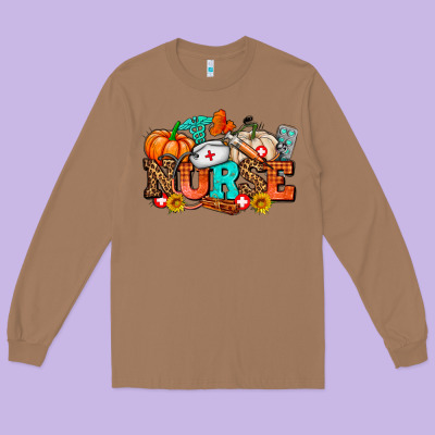 Nurse With Fall Element Long Sleeve Tee Designed By Adodesignshop