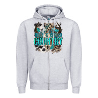 Heather Grey born  raised country Zipper Hoodie - NancyCooperArtShop