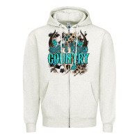 Oatmeal Heather born  raised country Zipper Hoodie - NancyCooperArtShop