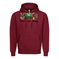 Burgundy peace love turkey Zipper Hoodie - LillyAllenDesigns