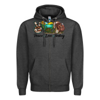 Charcoal Heather peace love turkey Zipper Hoodie - LillyAllenDesigns