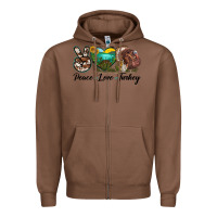 Chestnut peace love turkey Zipper Hoodie - LillyAllenDesigns