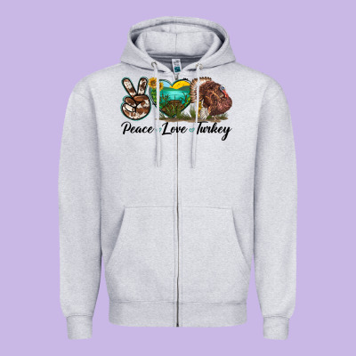 Peace Love Turkey Zipper Hoodie Designed By Lillyallendesigns