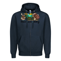 Navy peace love turkey Zipper Hoodie - LillyAllenDesigns
