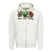 Oatmeal Heather peace love turkey Zipper Hoodie - LillyAllenDesigns