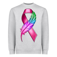 Heather Grey Breast Cancer Ribbon with Feather Heavyweight Sweatshirt - texasbilliewilder