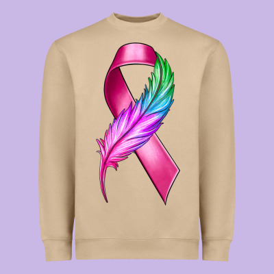 Breast Cancer Ribbon With Feather Heavyweight Sweatshirt Designed By Texasbilliewilder