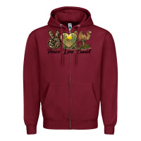 Burgundy peace love camel Zipper Hoodie - LillyAllenDesigns