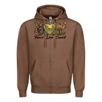 Chestnut peace love camel Zipper Hoodie - LillyAllenDesigns