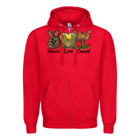 Red peace love camel Zipper Hoodie - LillyAllenDesigns