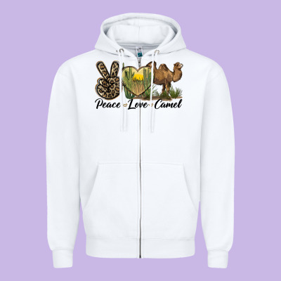 Peace Love Camel Zipper Hoodie Designed By Lillyallendesigns