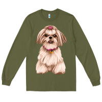 Army Green Shih Tzu Dog Design Long Sleeve Tee - JahusDesignShop