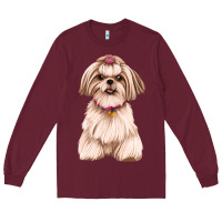 Burgundy Shih Tzu Dog Design Long Sleeve Tee - JahusDesignShop