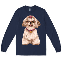 Navy Shih Tzu Dog Design Long Sleeve Tee - JahusDesignShop