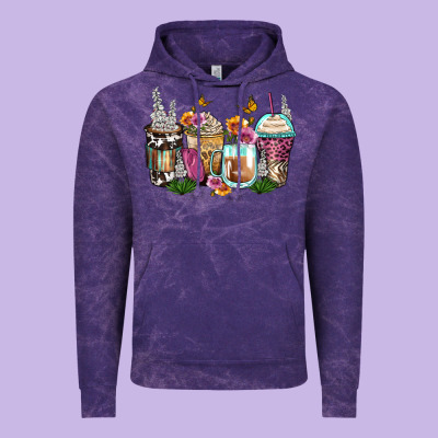 Floral Coffee Cups Vintage Hoodie Designed By Zillion Design Studio