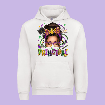 Mardi Gras Principal Caucasian Messy Bun Urban Hoodie Designed By Texasbilliewilder