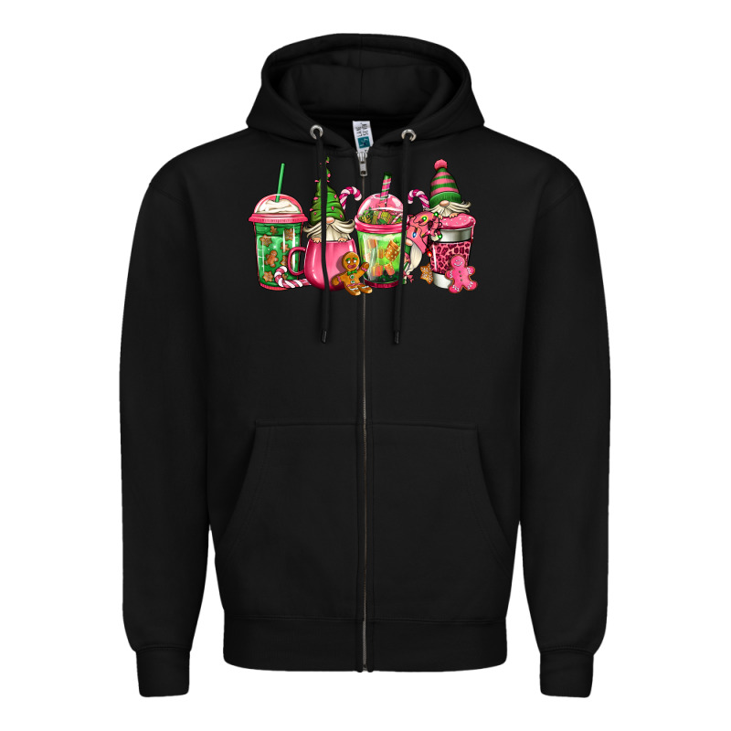 Pink Christmas Gnomes Coffee Cups Zipper Hoodie by Jasminsmagicworld | Teevron