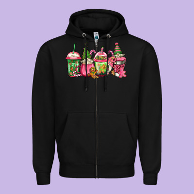 Pink Christmas Gnomes Coffee Cups Zipper Hoodie Designed By Jasminsmagicworld