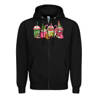Black pink christmas gnomes coffee cups Zipper Hoodie - Jasminsmagicworld