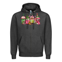 Charcoal Heather pink christmas gnomes coffee cups Zipper Hoodie - Jasminsmagicworld