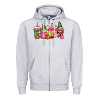 Heather Grey pink christmas gnomes coffee cups Zipper Hoodie - Jasminsmagicworld