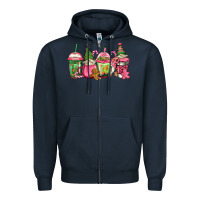 Navy pink christmas gnomes coffee cups Zipper Hoodie - Jasminsmagicworld