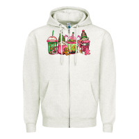 Oatmeal Heather pink christmas gnomes coffee cups Zipper Hoodie - Jasminsmagicworld