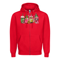 Red pink christmas gnomes coffee cups Zipper Hoodie - Jasminsmagicworld