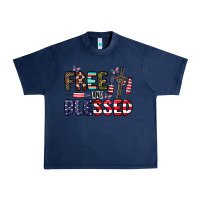 Navy free and blessed Urban Heavy Tee - CowhideDigitalArt