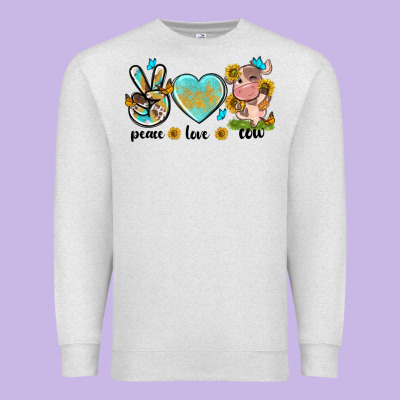 Peace Love Cute Cow Premium Sweatshirt Designed By Nancycooperartshop
