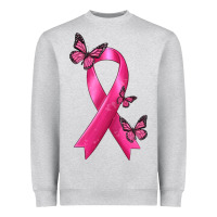 Heather Grey Breast Cancer Ribbon with Butterfly Heavyweight Sweatshirt - texasbilliewilder