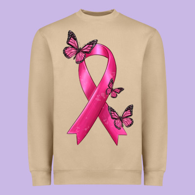 Breast Cancer Ribbon With Butterfly Heavyweight Sweatshirt Designed By Texasbilliewilder