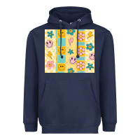 Navy retro daisy Heavyweight Hoodie - MaliasSmallBusiness