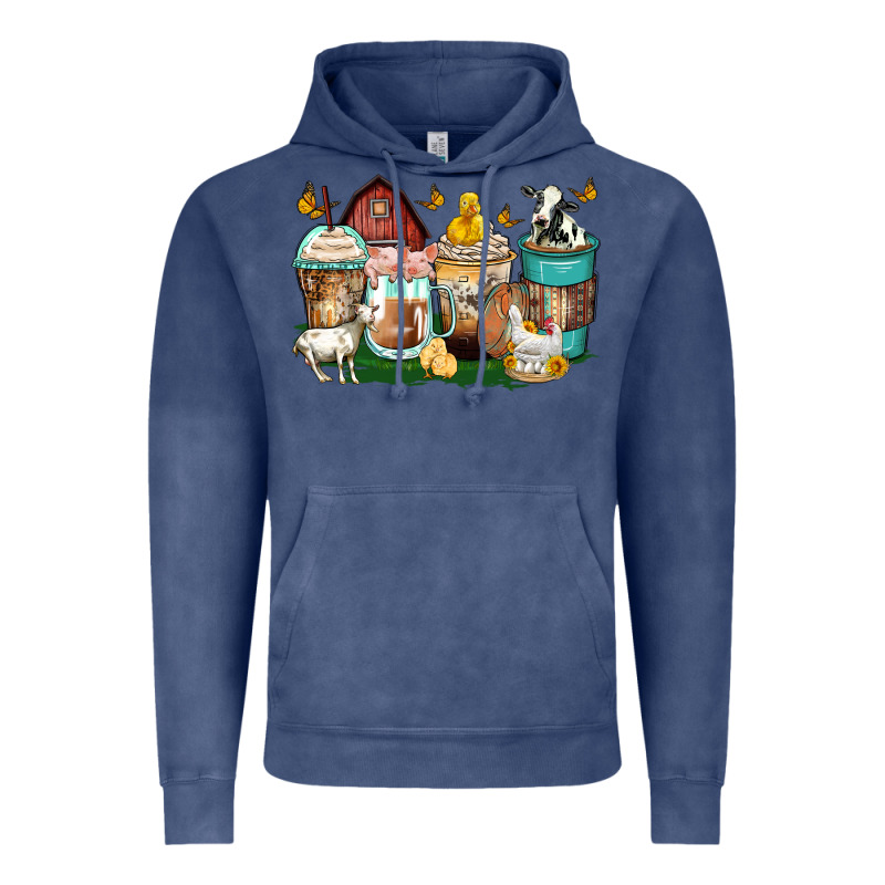 Farm Animals Coffee Cups Vintage Hoodie by Zillion Design Studio | Teevron