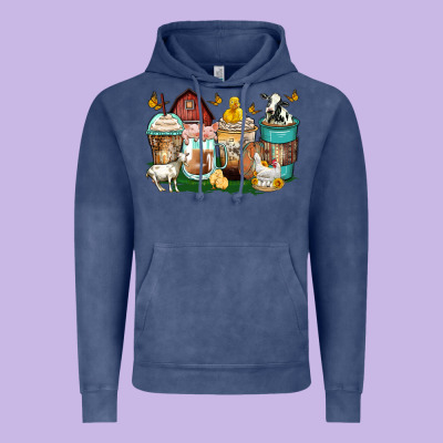 Farm Animals Coffee Cups Vintage Hoodie Designed By Zillion Design Studio