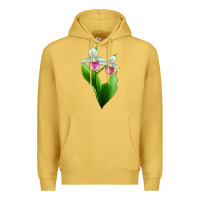 Antique Gold Pink And White Lady's Slipper Flower Premium Hoodie - LillyAllenDesigns