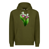 Army Green Pink And White Lady's Slipper Flower Premium Hoodie - LillyAllenDesigns