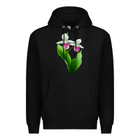 Black Pink And White Lady's Slipper Flower Premium Hoodie - LillyAllenDesigns