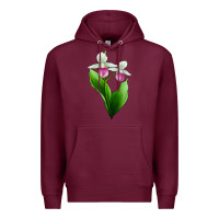 Burgundy Pink And White Lady's Slipper Flower Premium Hoodie - LillyAllenDesigns