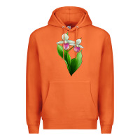 Carrot Pink And White Lady's Slipper Flower Premium Hoodie - LillyAllenDesigns