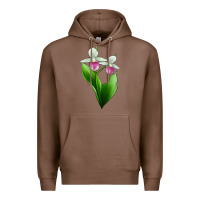 Chestnut Pink And White Lady's Slipper Flower Premium Hoodie - LillyAllenDesigns