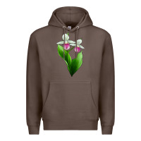 Coffee Pink And White Lady's Slipper Flower Premium Hoodie - LillyAllenDesigns