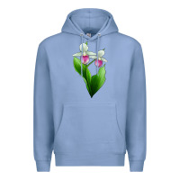 Colony Blue Pink And White Lady's Slipper Flower Premium Hoodie - LillyAllenDesigns