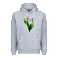 Heather Grey Pink And White Lady's Slipper Flower Premium Hoodie - LillyAllenDesigns