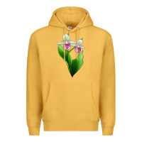 Mustard Pink And White Lady's Slipper Flower Premium Hoodie - LillyAllenDesigns