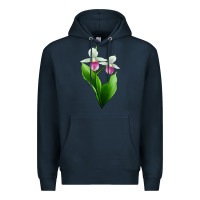 Navy Pink And White Lady's Slipper Flower Premium Hoodie - LillyAllenDesigns