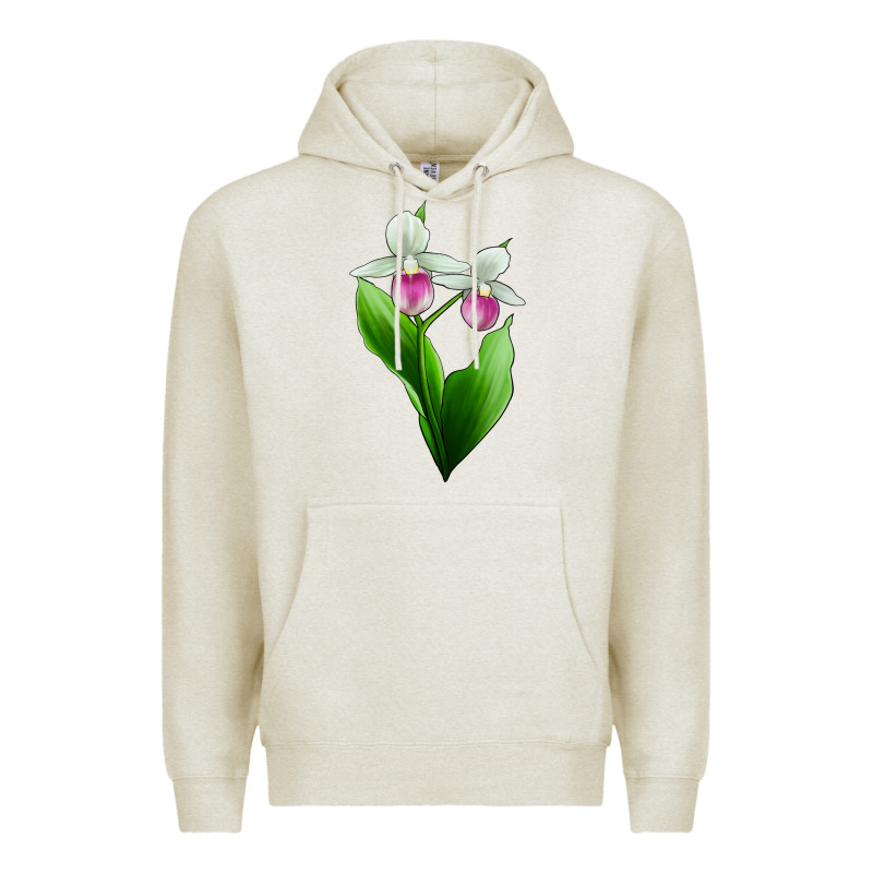 Pink And White Lady's Slipper Flower Premium Hoodie by LillyAllenDesigns | Teevron