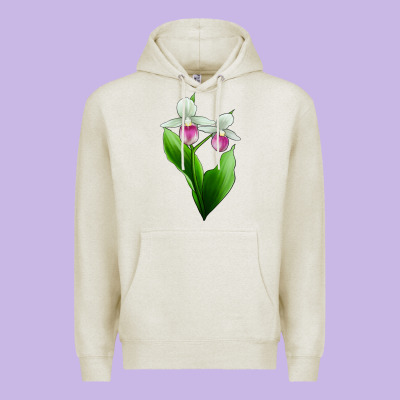 Pink And White Lady's Slipper Flower Premium Hoodie Designed By Lillyallendesigns