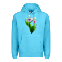 Ocean Blue Pink And White Lady's Slipper Flower Premium Hoodie - LillyAllenDesigns
