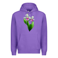 Purple Pink And White Lady's Slipper Flower Premium Hoodie - LillyAllenDesigns